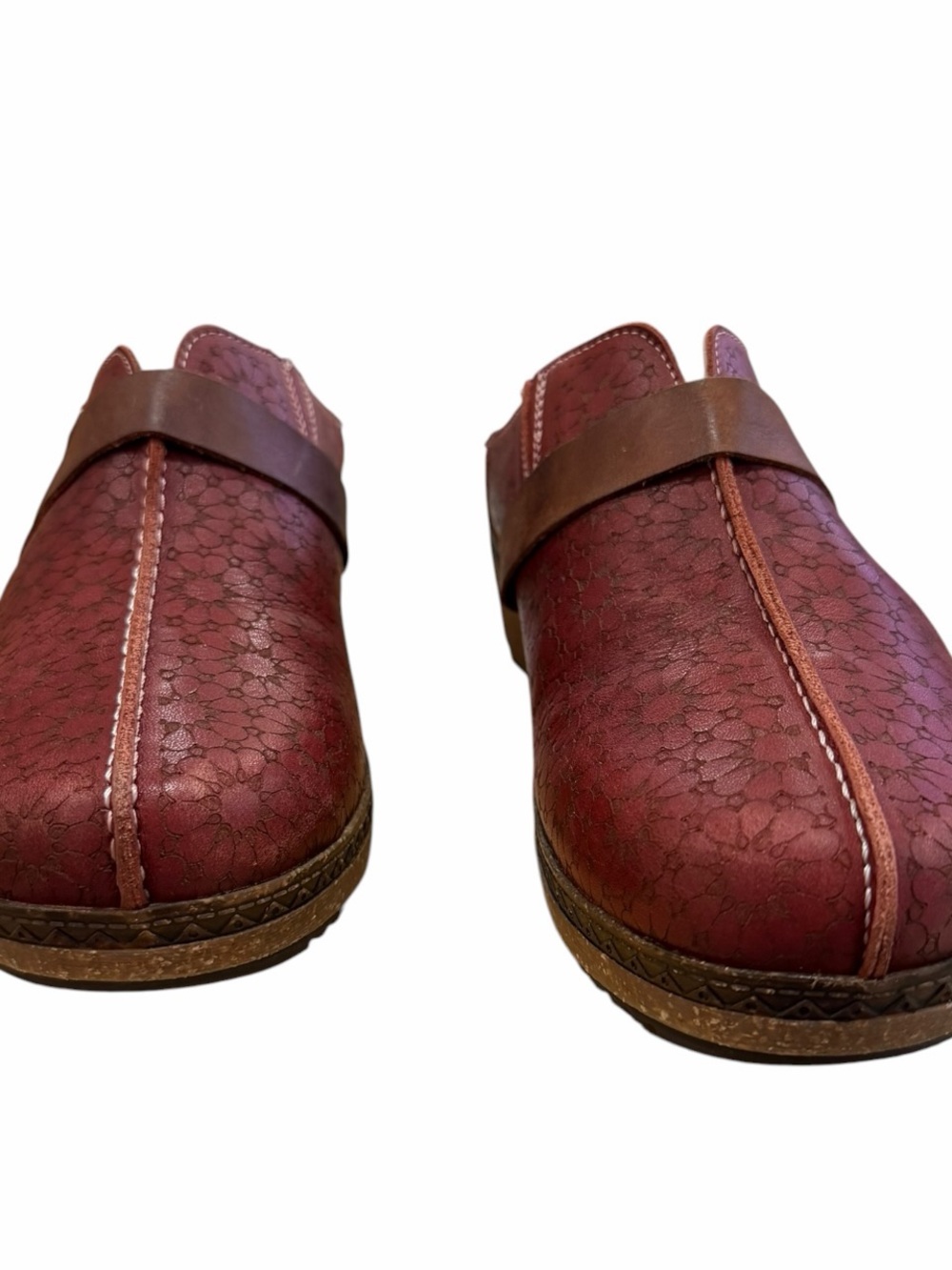 Pikolinos Granada Floral Embossed Leather Clogs Arcilla Red Sz 38 / 7.5-8 - Picture 6 of 12